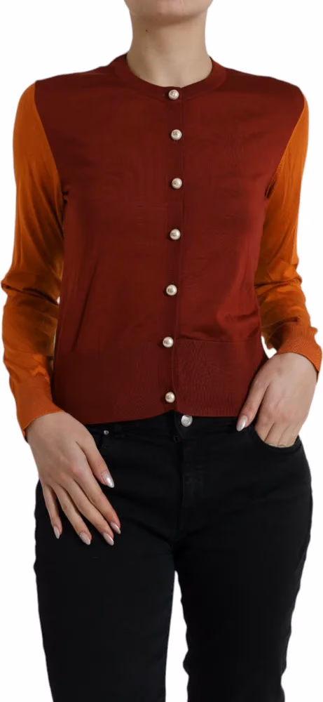 Dolce & Gabbana Multicolor Silk Crewneck Cardigan Sweater