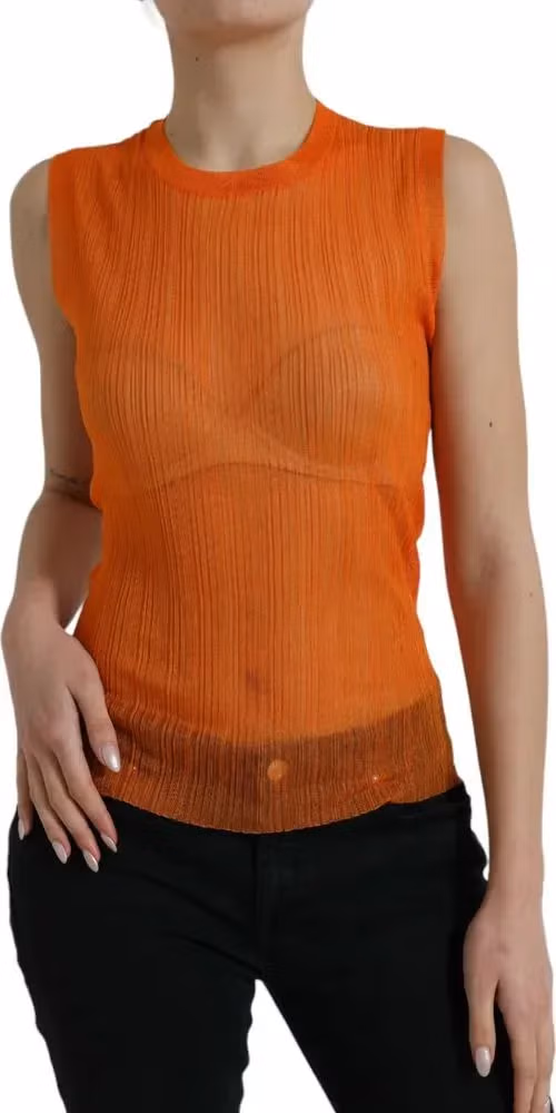 Dolce & Gabbana Orange See Through Crew Neck Blouse Tank Top