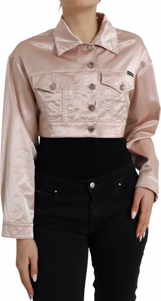 Dolce & Gabbana Pink Cotton Stretch Collared Cropped Jacket