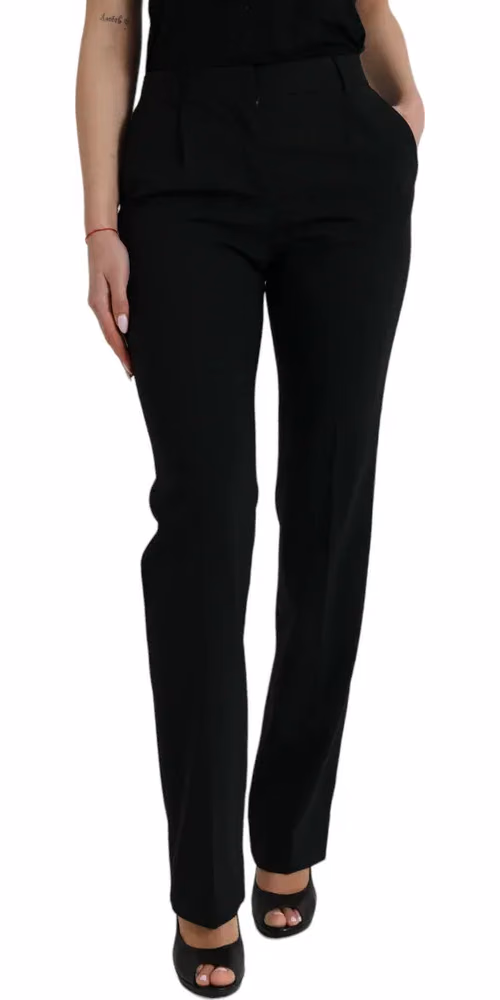 Dolce & Gabbana Black Wool Mid Waist Tapered Pants