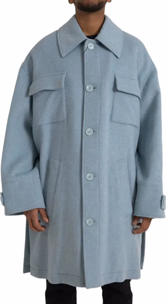 Dolce & Gabbana Light Blue Wool Button Trench Coat Jacket