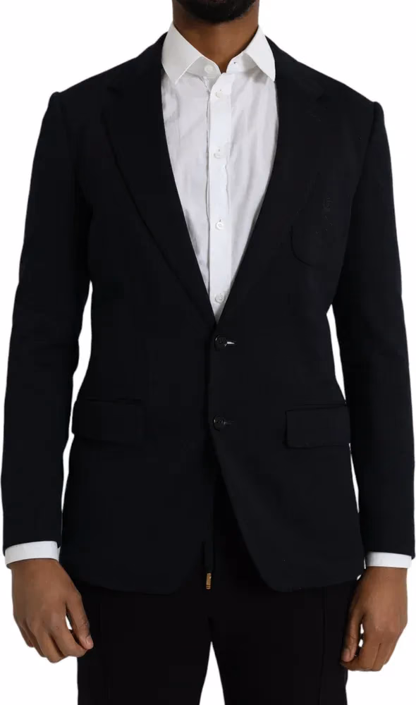 Dolce & Gabbana Black Wool Notch Single Breasted Coat Blazer