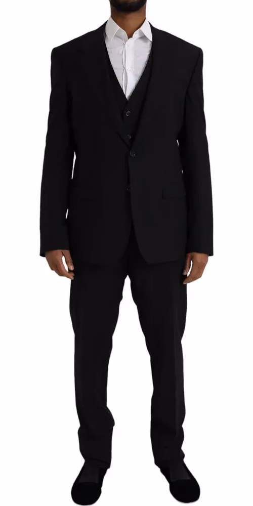 Dolce & Gabbana Black Polyester STAFF Formal 3 Piece Suit