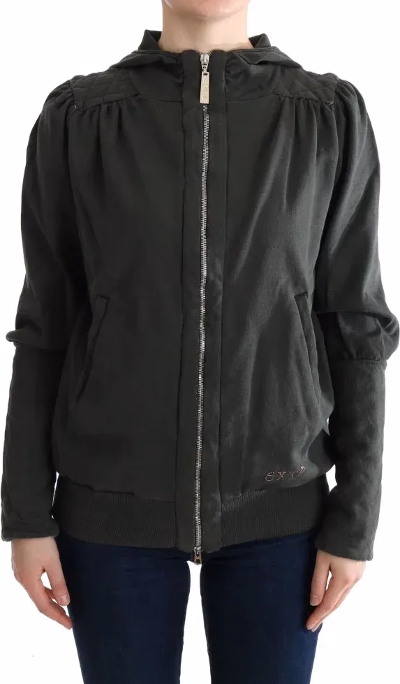 Exte Gray Top Hooded Cotton Zipper Sweater