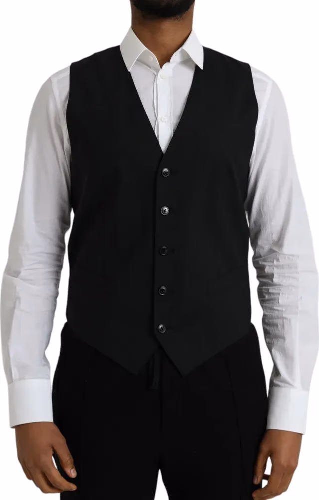 Dolce & Gabbana Black Wool Formal Dress Waistcoat Vest