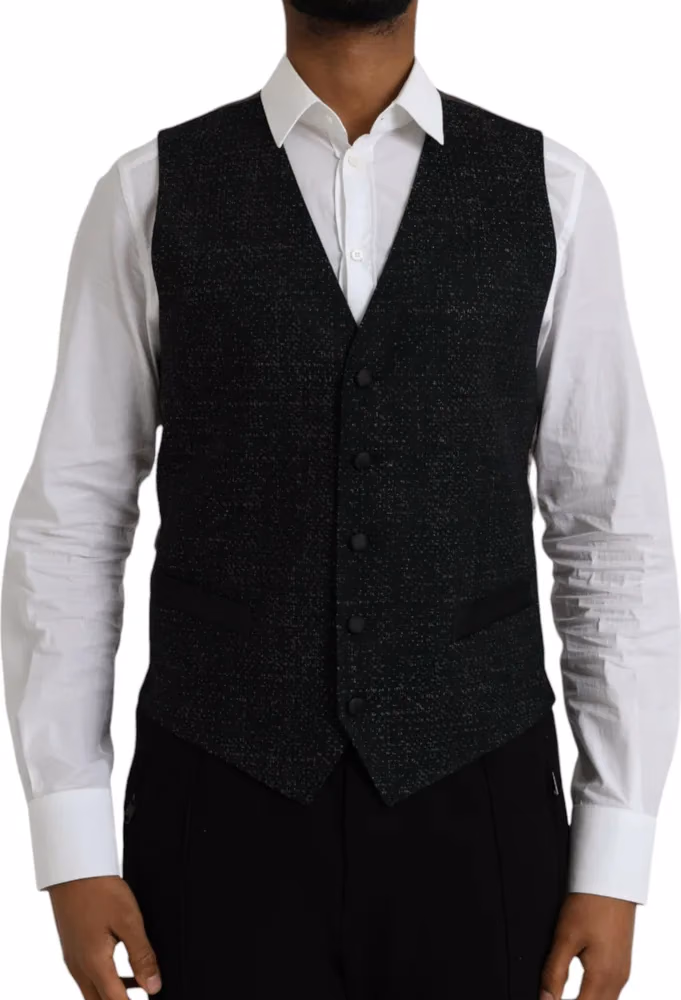 Dolce & Gabbana Black Brown Silk Waistcoat Dress Formal Vest