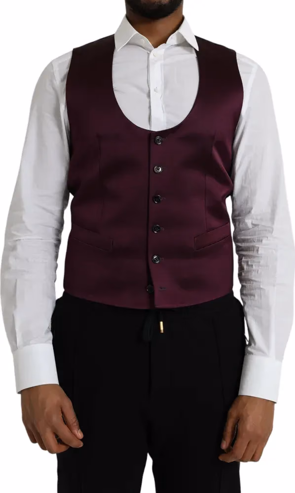 Dolce & Gabbana Maroon Satin Silk Waistcoat Dress Formal Vest