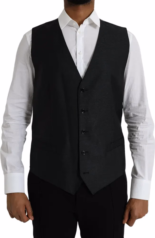 Dolce & Gabbana Black Wool Waistcoat Dress Formal Vest