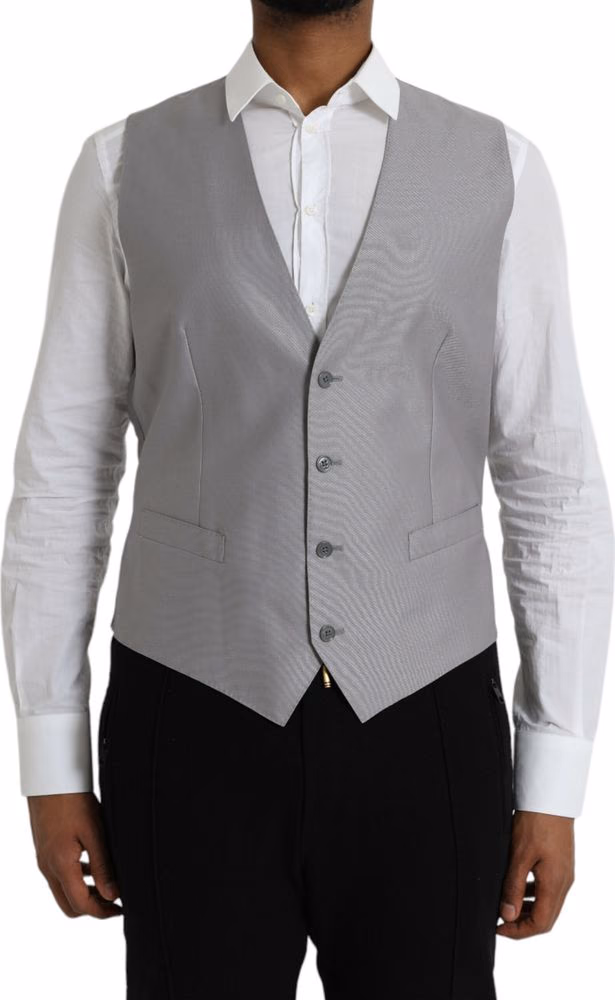 Dolce & Gabbana Light Gray Wool Formal Dress Waistcoat Vest