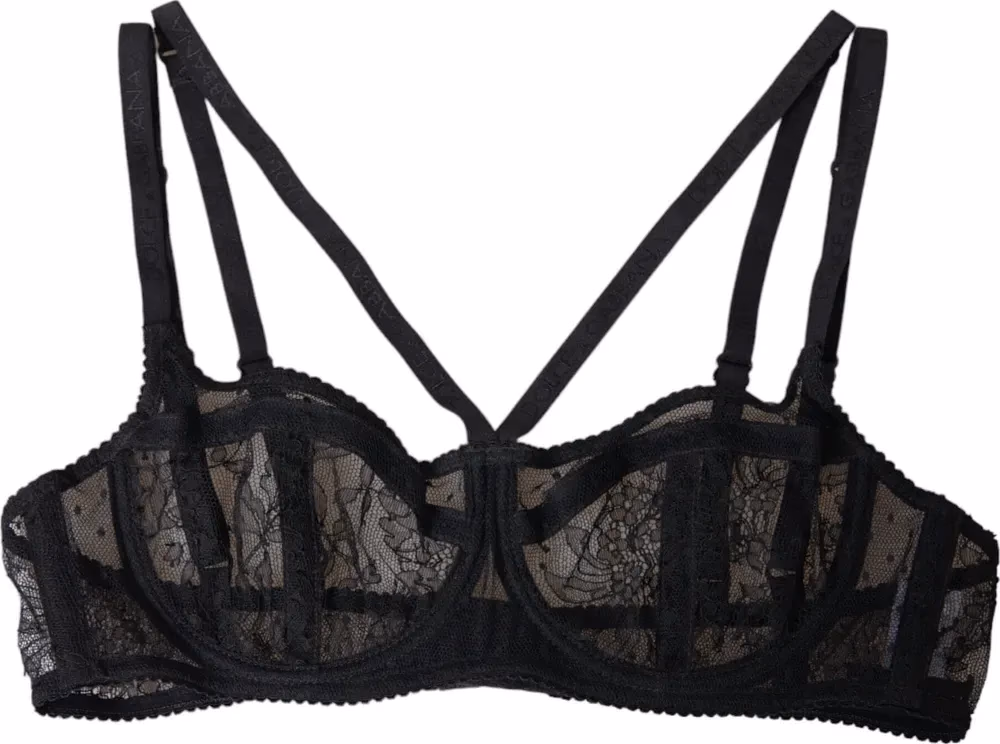 Dolce & Gabbana Black Floral Lace Nylon Balconcino Bra Underwear