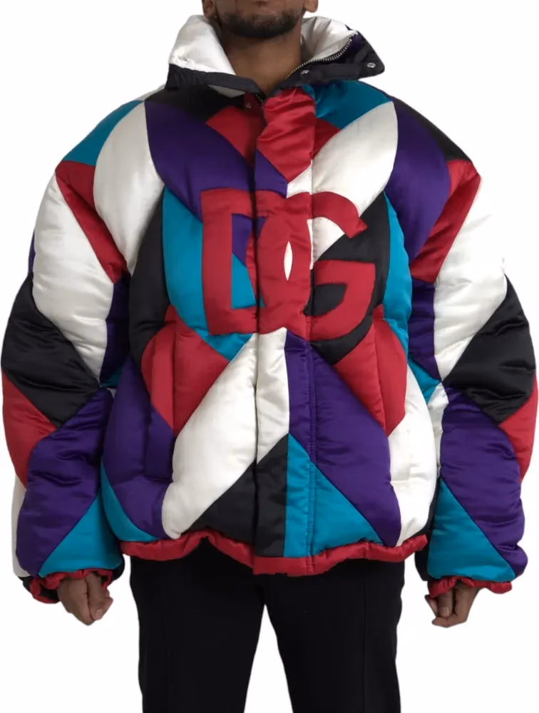 Dolce & Gabbana Multicolor Logo Windbreaker Puffer Jacket