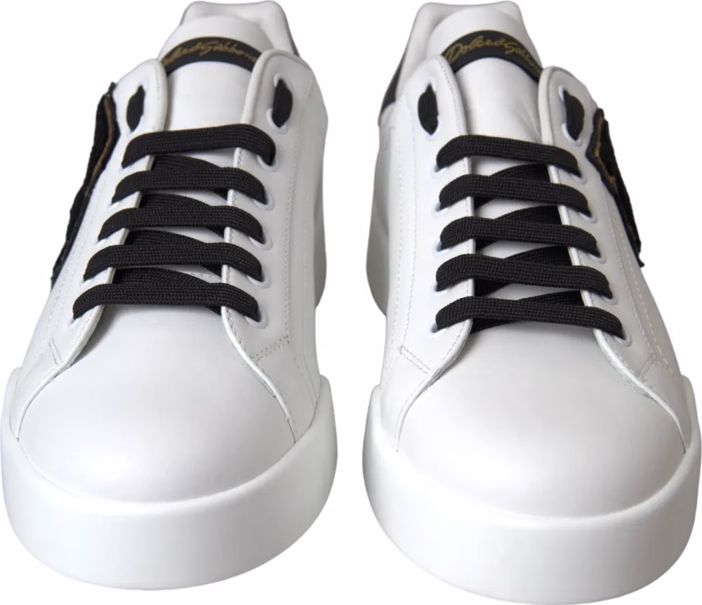 Dolce & Gabbana White Leather DG Logo Casual Low Top Sneakers Shoes