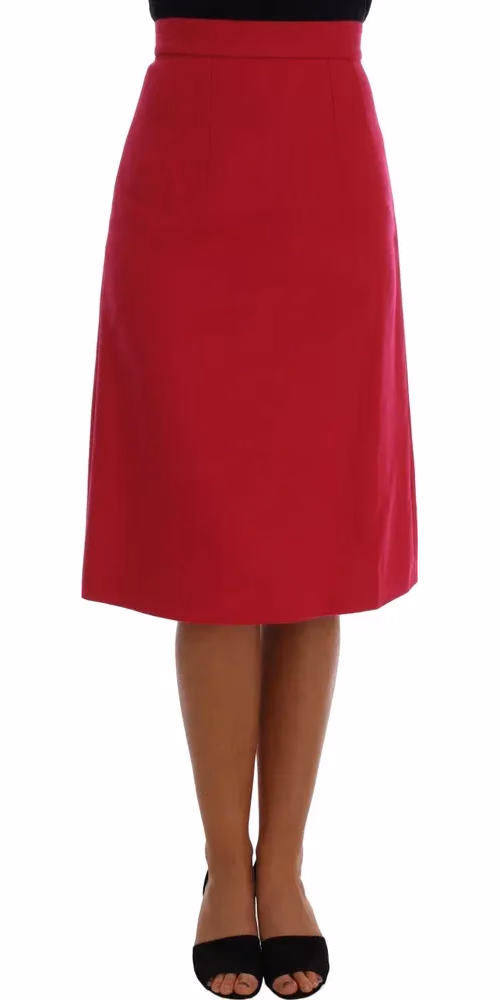 Dolce & Gabbana Pink Wool Knee Long A-Line Skirt