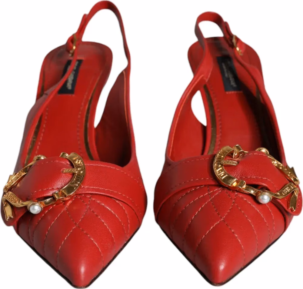 Dolce & Gabbana Red Devotion Leather Heels Slingback Shoes