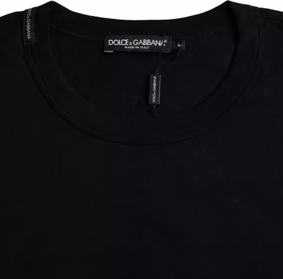 Dolce & Gabbana Black Logo Embossed Cotton Crew Neck T-shirt