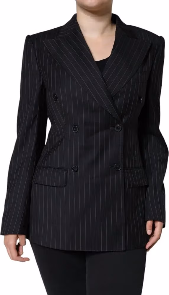 Dolce & Gabbana Black Striped Double Breasted Coat Jacket
