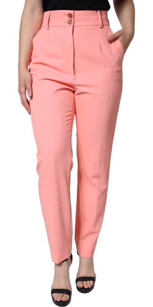 Dolce & Gabbana Rose Pink Polyester High Waist Tapered Pants