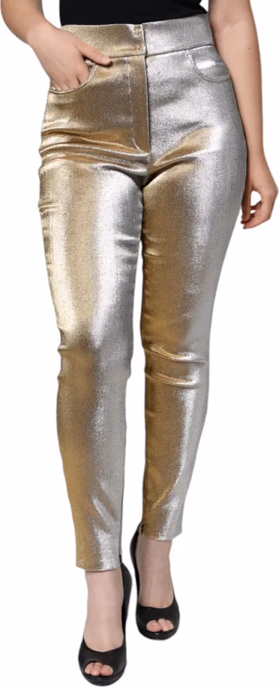 Dolce & Gabbana Metallic Gold High Waist Skinny Pants