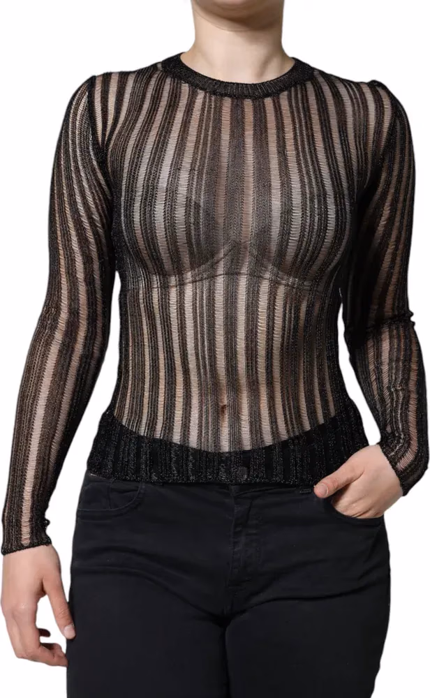 Dolce & Gabbana Black Stripe See Through Long Sleeves Top