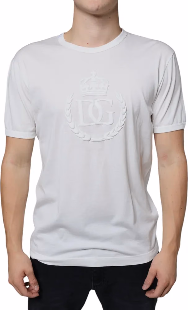 Dolce & Gabbana White Logo Embossed Cotton Crewneck T-shirt