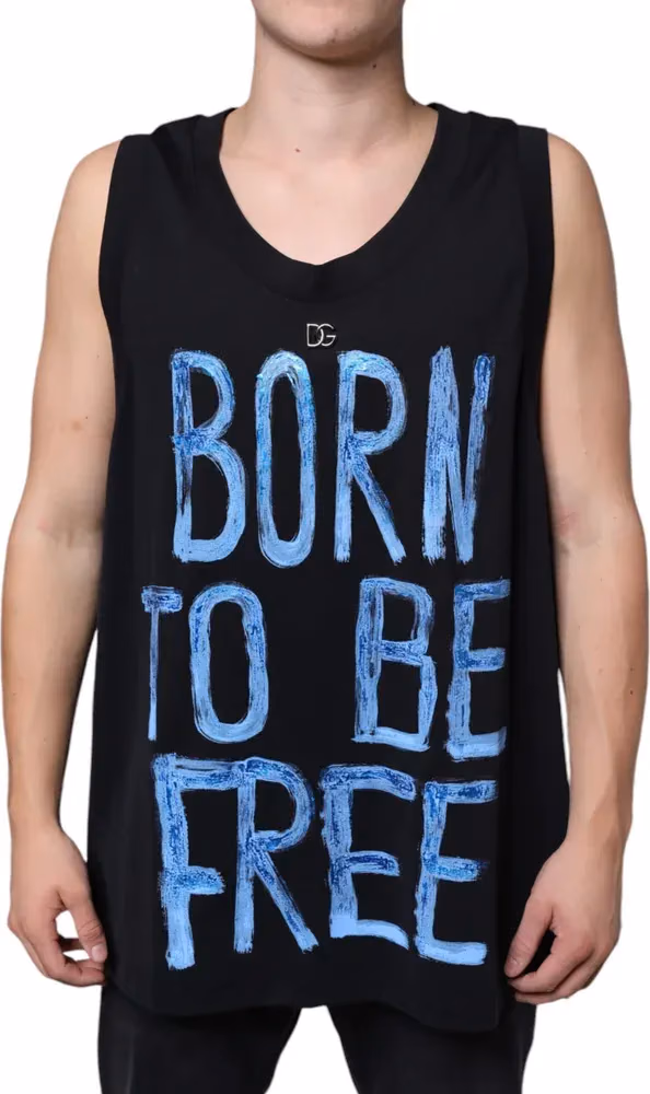 Dolce & Gabbana Black Cotton Born To Be Free Sleeveless T-shirt
