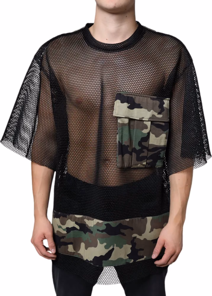 Dolce & Gabbana Black Mesh Camouflage Short Sleeves T-shirt