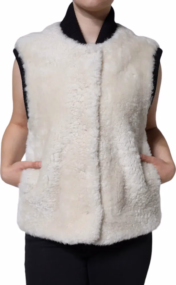 Burberry White WARRENFORD Shearling Leather Vest Coat Jacket