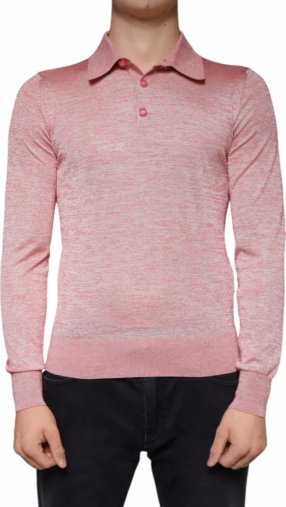 Dolce & Gabbana Pink Polyester Long Sleeve Men Polo T-shirt