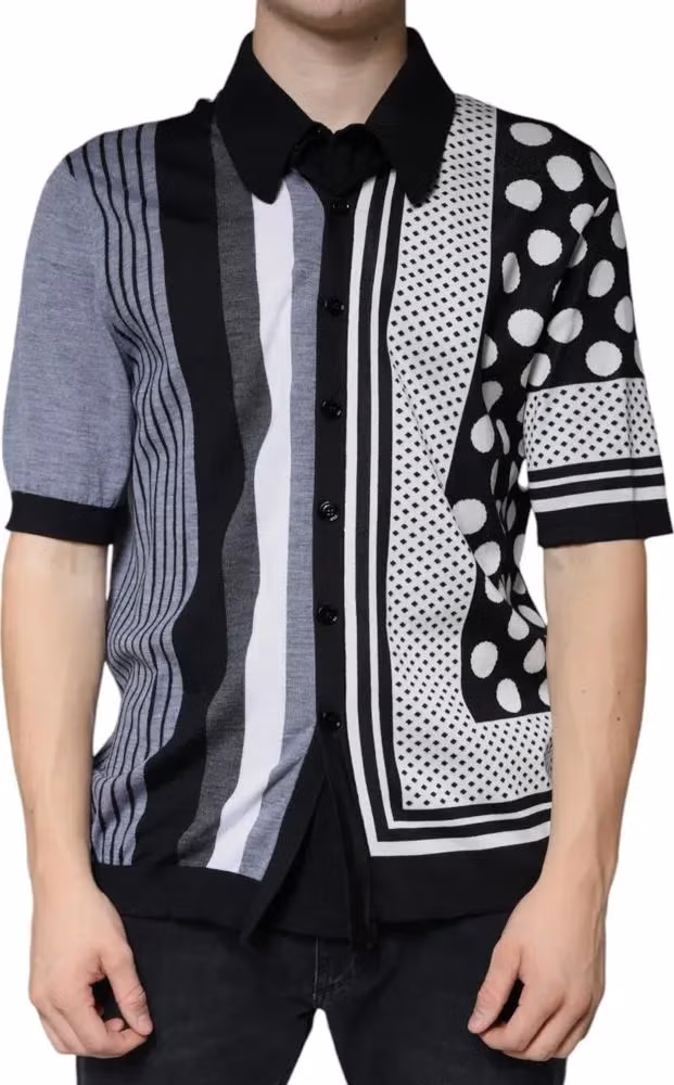 Dolce & Gabbana Black White Polka Dot Collared Polo T-shirt