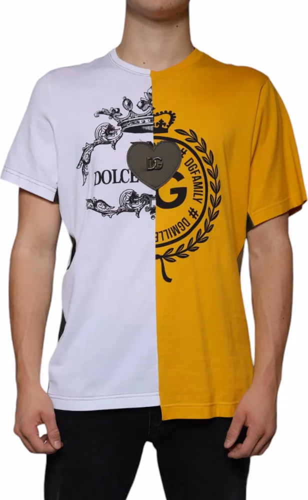 Dolce & Gabbana White Yellow Logo Print Short Sleeve T-shirt