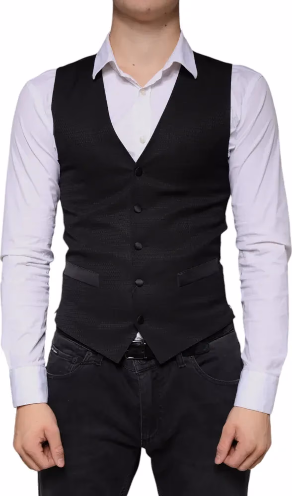 Dolce & Gabbana Black Wool Waistcoat Dress Formal Vest