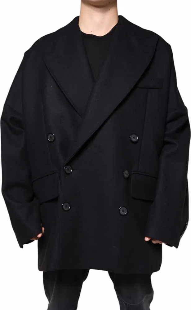 Dolce & Gabbana Black Wool Double Breasted Men Coat Jacket