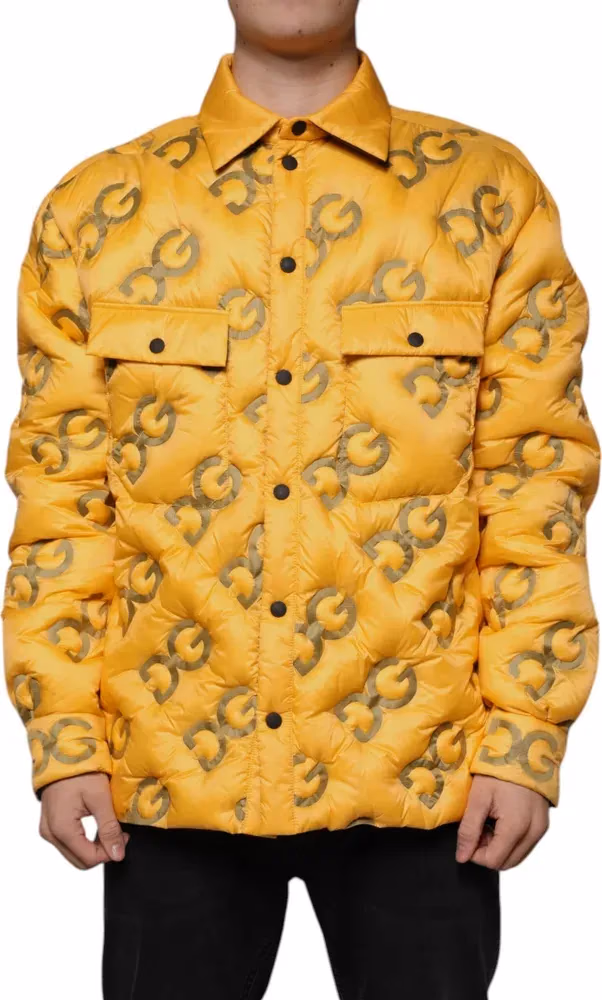 Dolce & Gabbana Yellow Logo Padded Buttoned Blouson Jacket