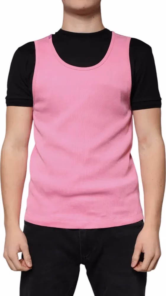 Dolce & Gabbana Pink Cotton Round Neck Sleeveless T-shirt