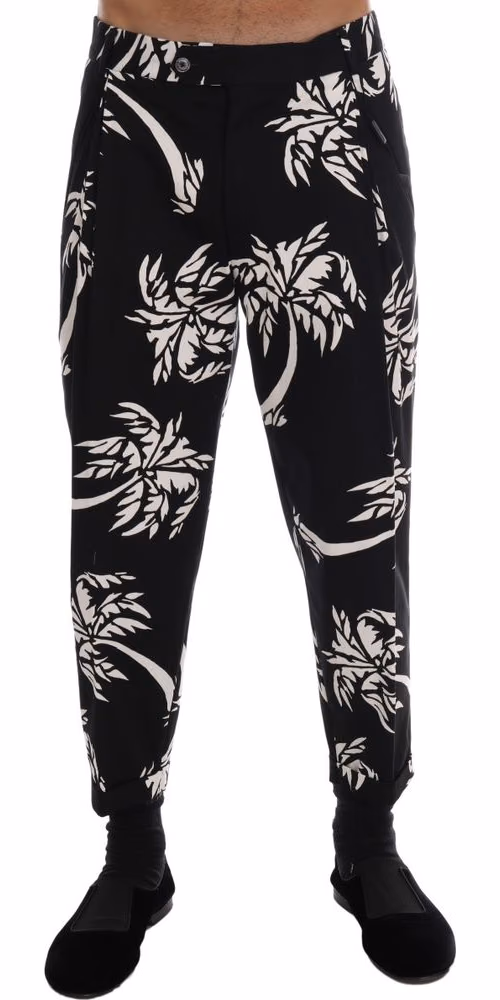 Dolce & Gabbana Black Tree Cotton Stretch Pants