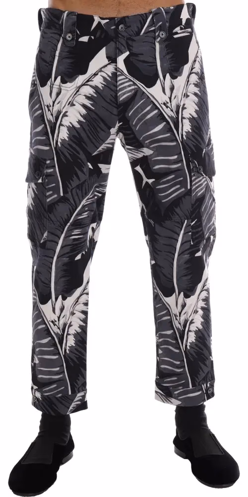 Dolce & Gabbana Gray Banana Leaf Cotton Pants