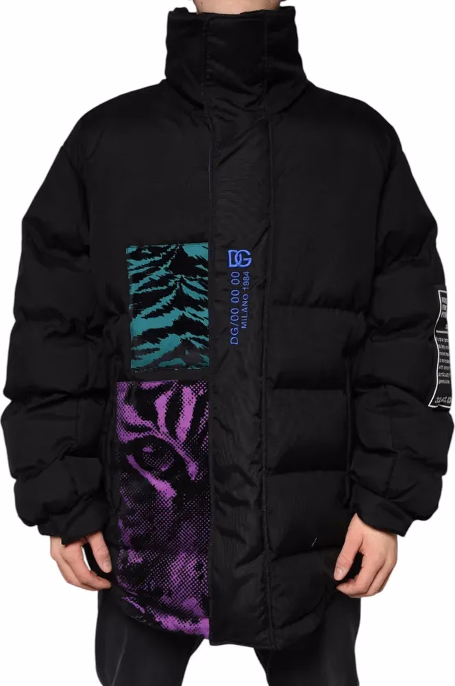 Dolce & Gabbana Black Nylon Puffer Men Full Zip Jacket