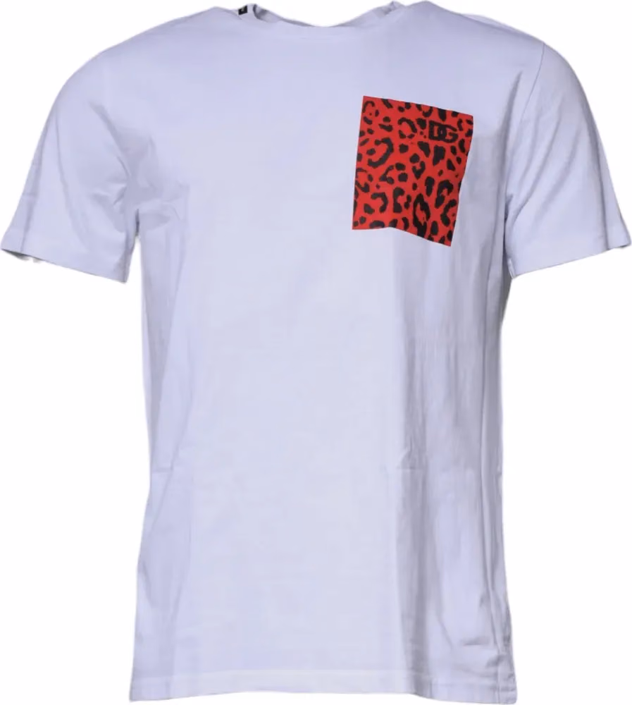 Dolce & Gabbana White Red Leopard Cotton Crew Neck T-shirt