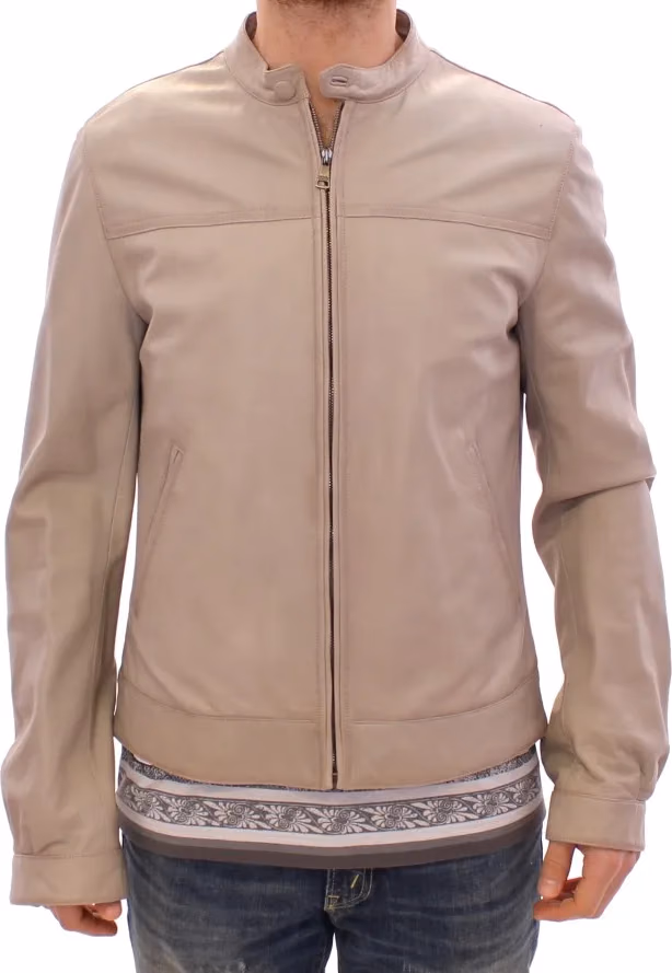 Dolce & Gabbana Beige Leather Jacket Biker Coat
