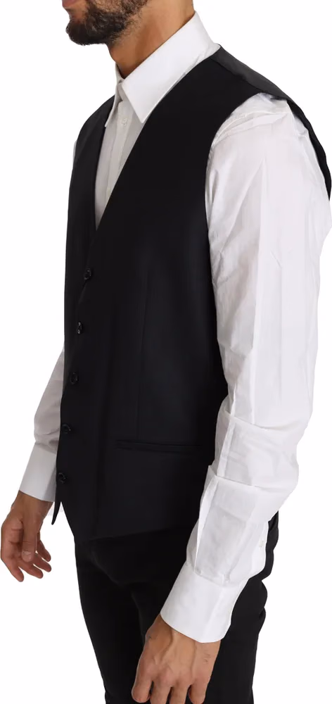 Dolce & Gabbana Gray Wool Silk Waistcoat Vest