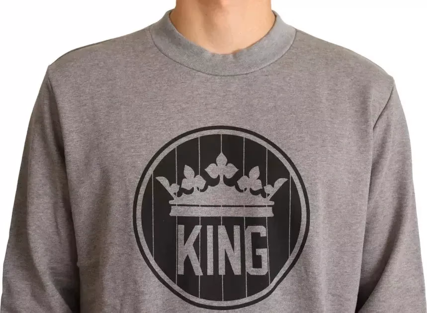 Dolce & Gabbana Gray Crown King Cotton Pullover Sweater