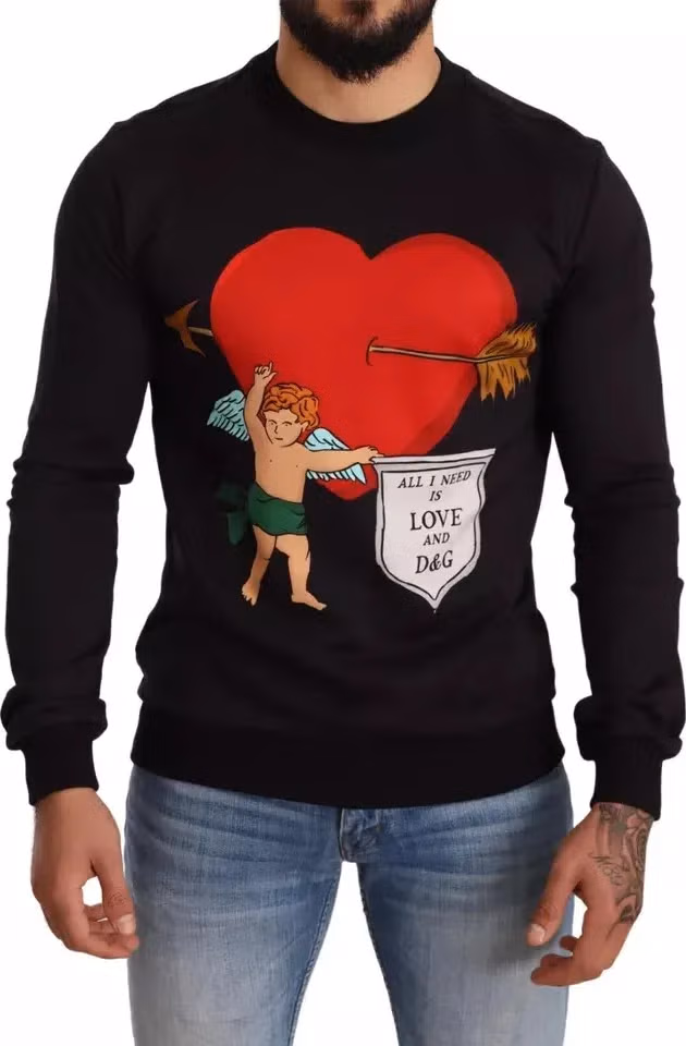 Dolce & Gabbana Black Cupid Print Hoodie Sweatshirt Sweater