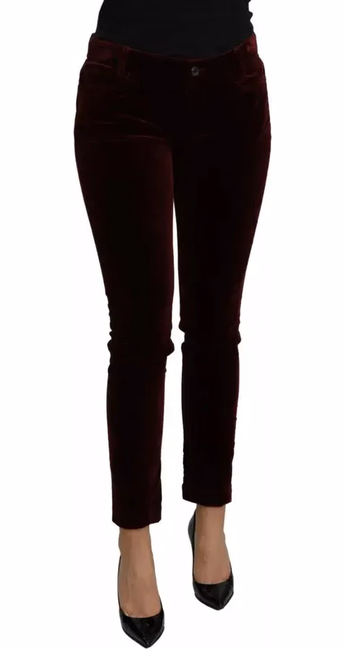 Dolce & Gabbana Bordeaux Velvet Stretch Slim Fit Pants
