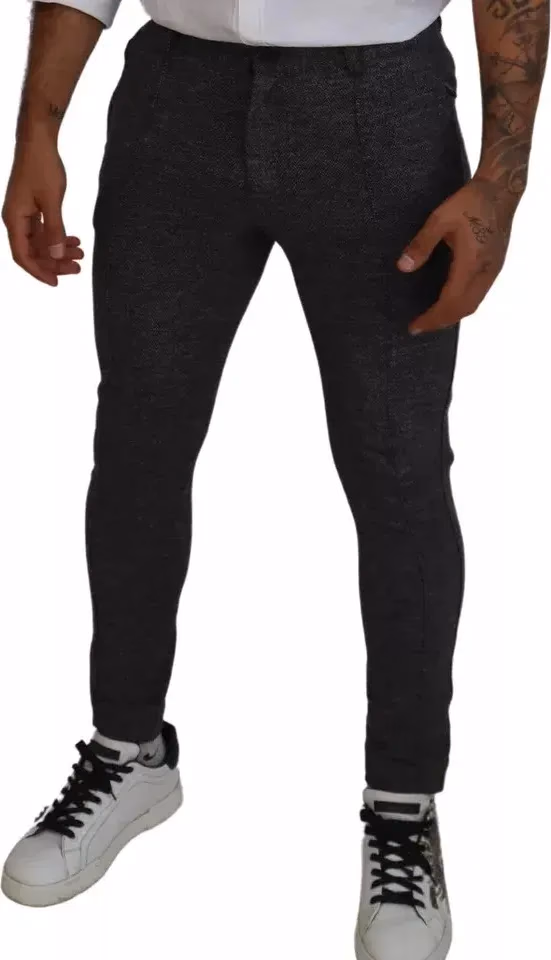 Dolce & Gabbana Gray Chevron Viscose Skinny Pants