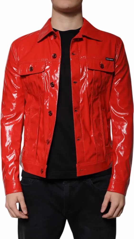 Dolce & Gabbana Red Polyester Button Down Collared Jacket