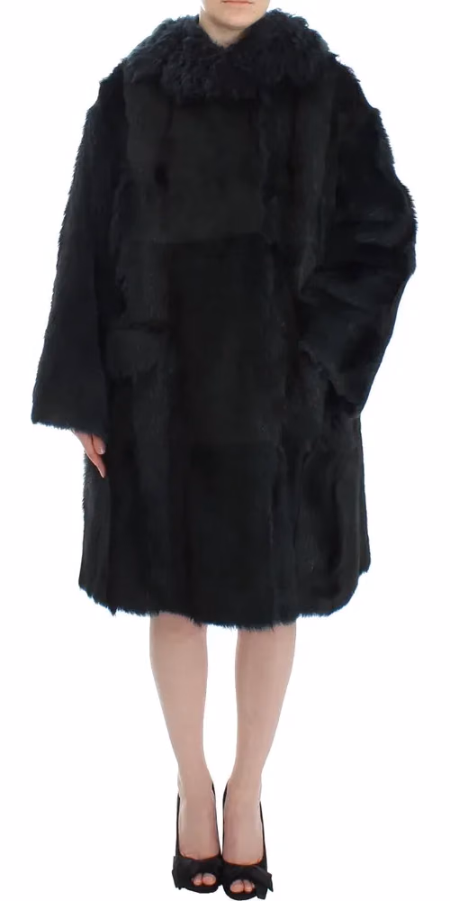 Dolce & Gabbana Black Goat Fur Shearling Long Jacket Coat
