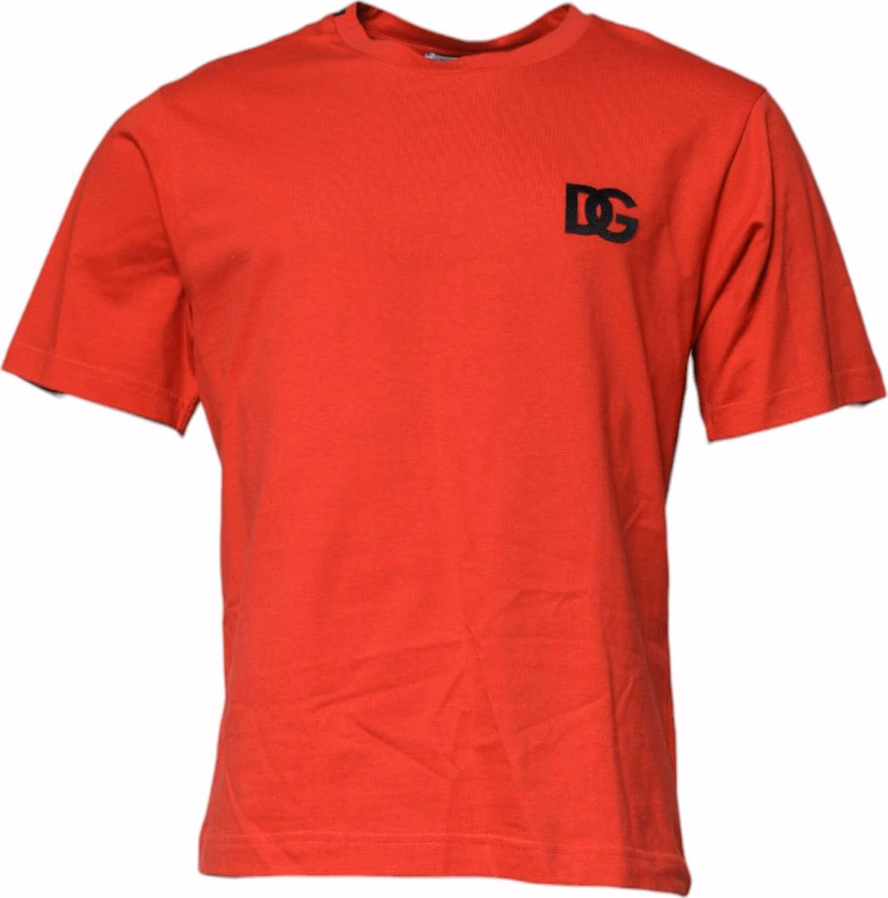 Dolce & Gabbana Red DG Logo Patch Cotton Crew Neck T-shirt