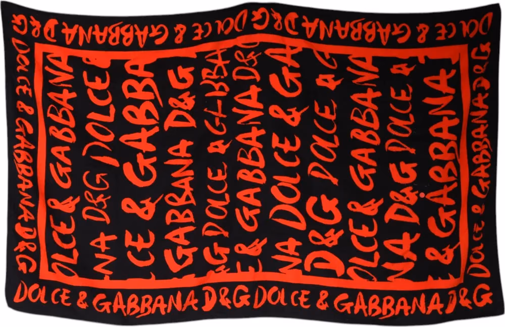 Dolce & Gabbana Black Red Logo Print Cotton Beach Towel