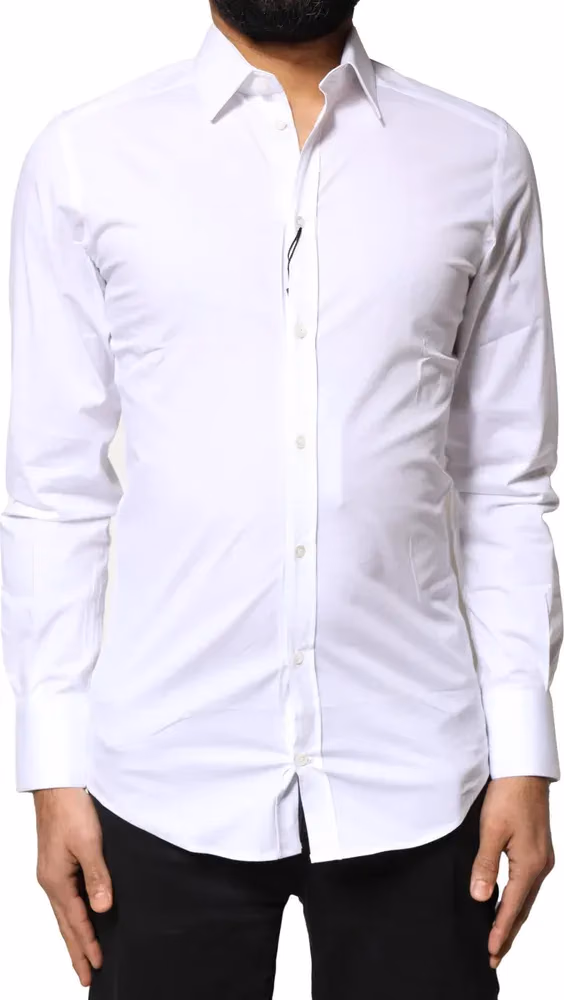 Dolce & Gabbana White GOLD Cotton Long Sleeves Dress Shirt