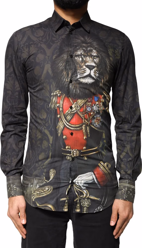 Dolce & Gabbana Black Royal Pet Portrait GOLD Dress Shirt